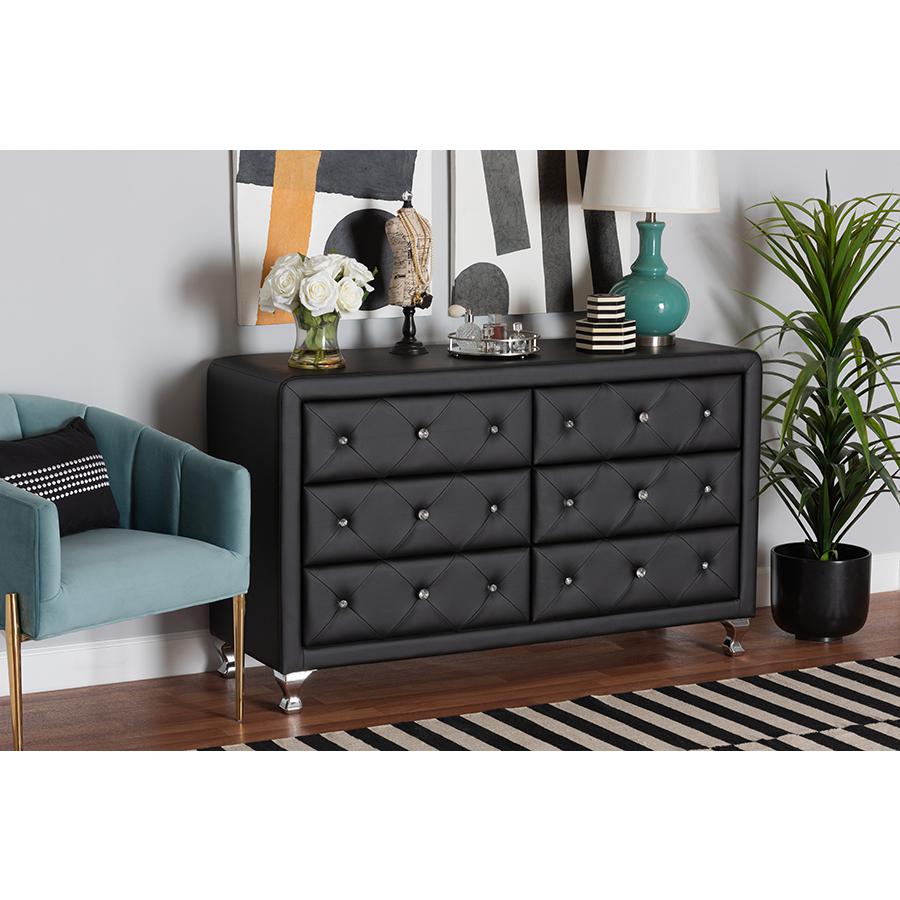 Luminescence Black Faux Leather Upholstered Dresser. Picture 19