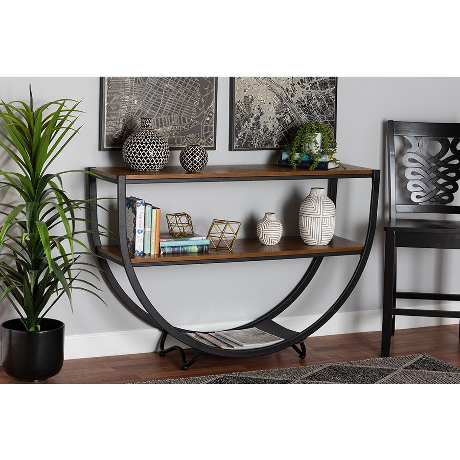 Antique Black Textured Finish Metal Distressed Wood Console Table. Picture 19