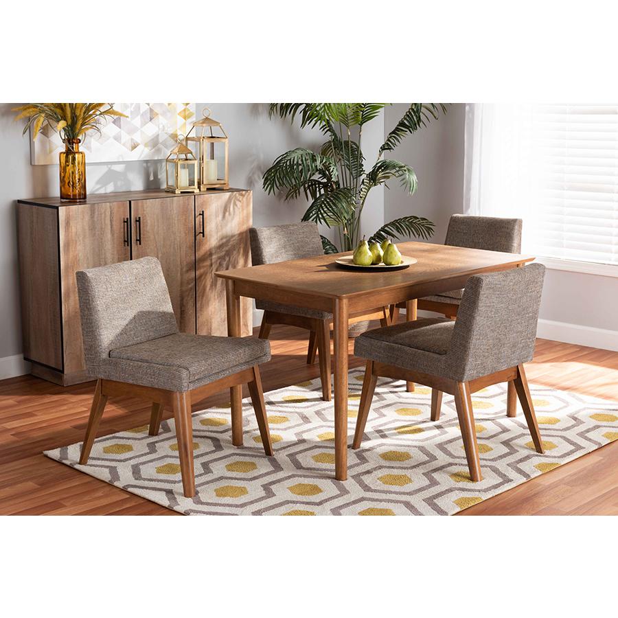 Gravel Fabric Upholstered and Walnut Brown Finished Wood 5-Piece Dining Set. Picture 19