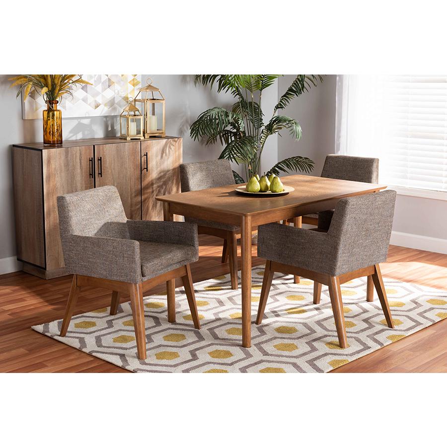 Gravel Fabric Upholstered and Walnut Brown Finished Wood 5-Piece Dining Set. Picture 19