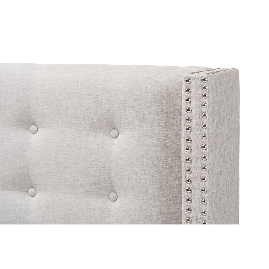 Greyish Beige Fabric Button-Tufted Nail head King Size Winged Headboard. Picture 3