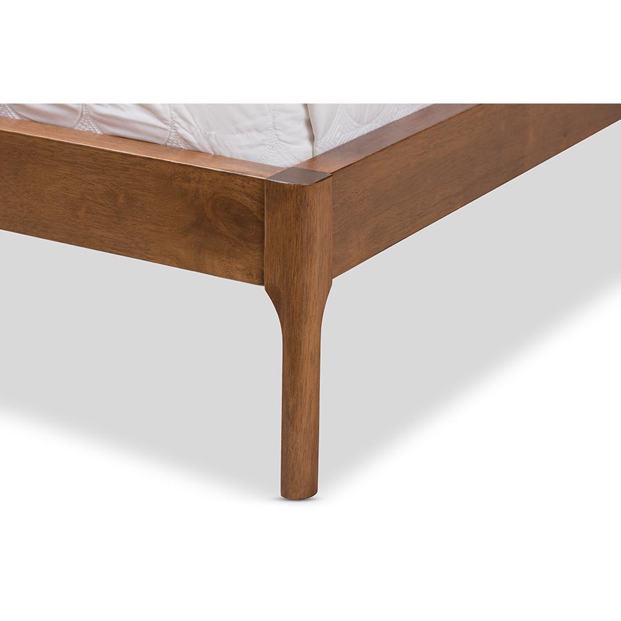 Brooklyn Mid-Century Modern Walnut Wood Grey Fabric King Size Platform Bed. Picture 6