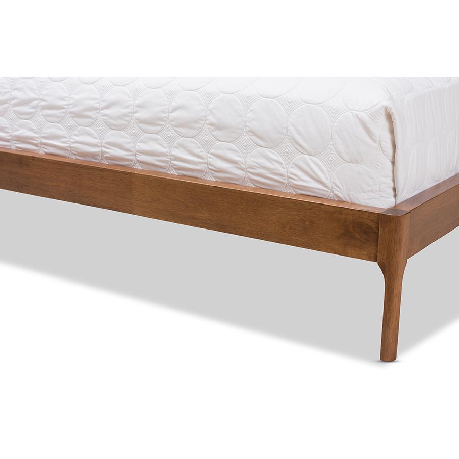 Brooklyn Mid-Century Modern Walnut Wood Grey Fabric King Size Platform Bed. Picture 7