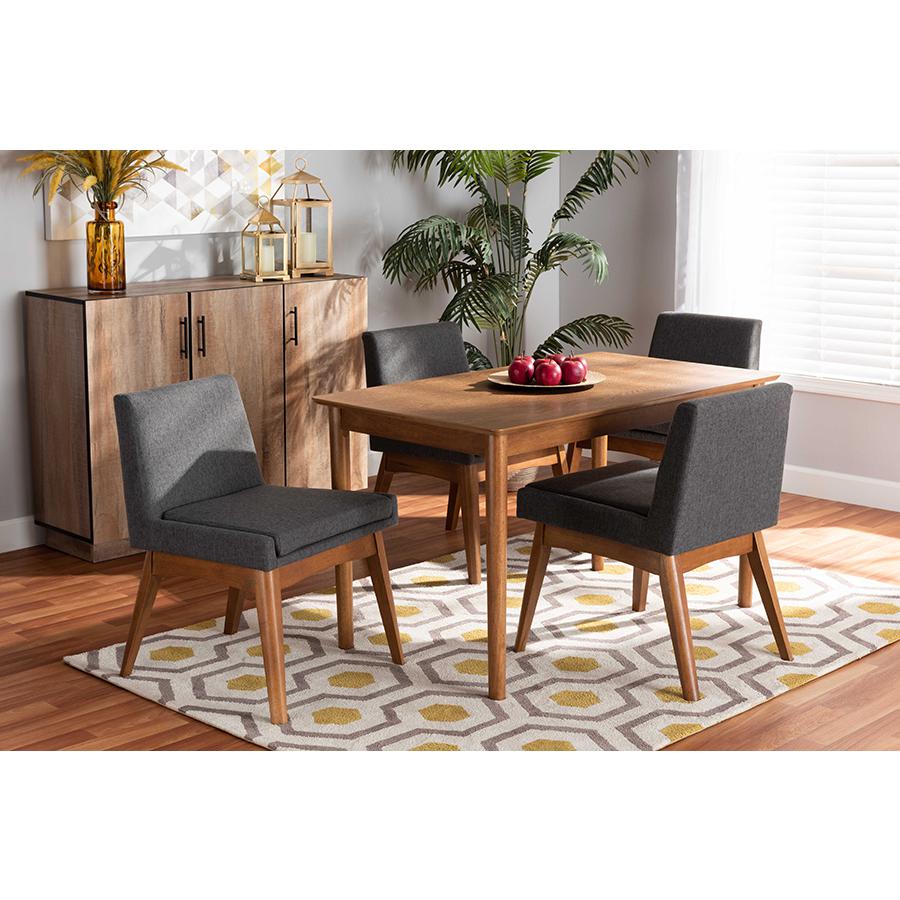 Dark Grey Fabric Upholstered and Walnut Brown Finished Wood 5-Piece Dining Set. Picture 19