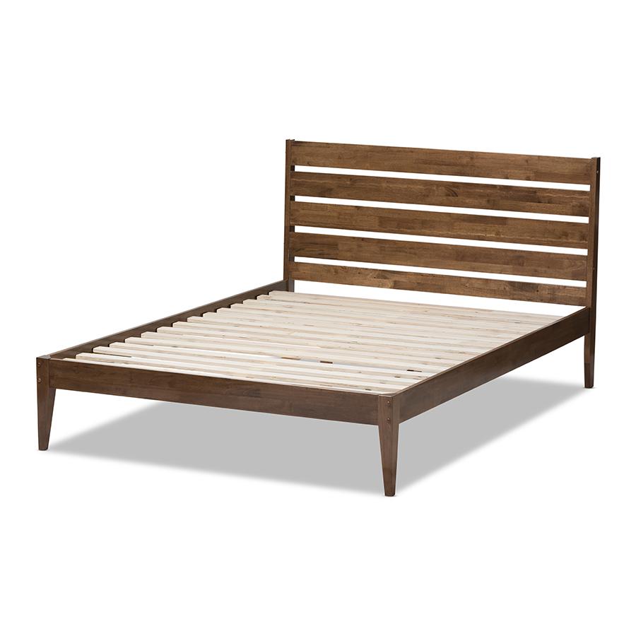 Solid Walnut Wood Slatted Headboard Style Queen Size Platform Bed. Picture 3
