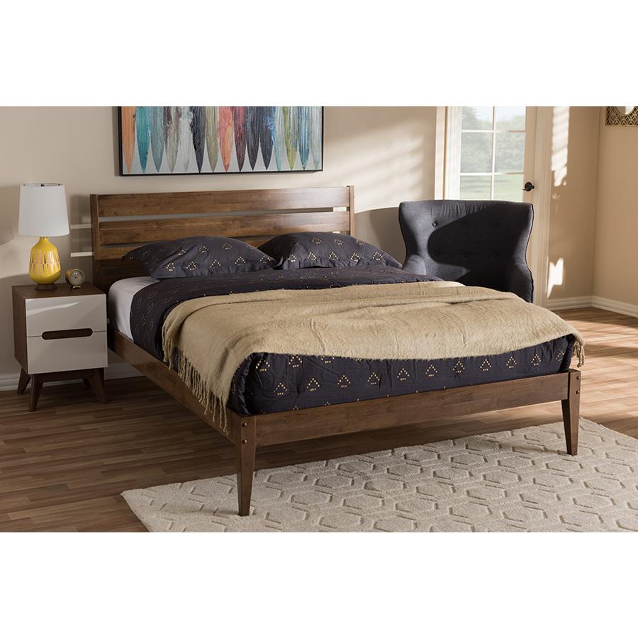Solid Walnut Wood Slatted Headboard Style Full Size Platform Bed. Picture 17