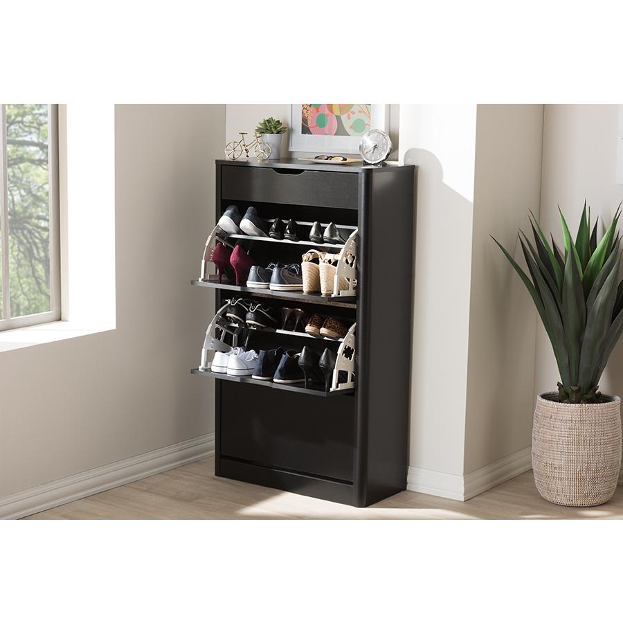 Baxton Studio Cayla Modern and Contemporary Black Wood Shoe Cabinet. Picture 17