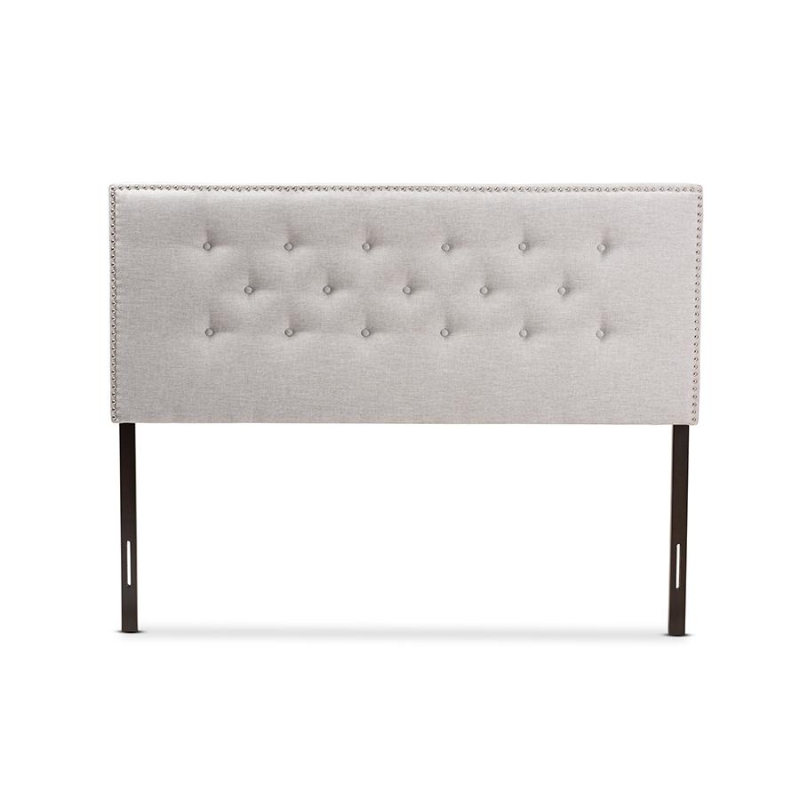 Greyish Beige Fabric Upholstered Queen Size Headboard. Picture 2