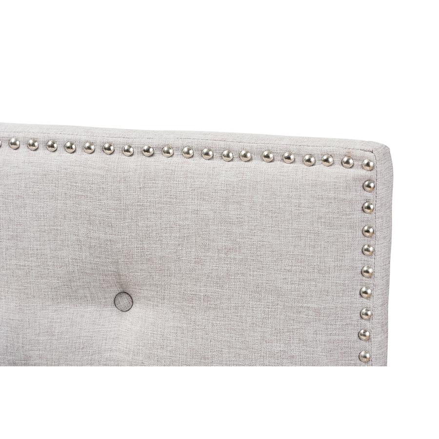 Greyish Beige Fabric Upholstered Queen Size Headboard. Picture 3