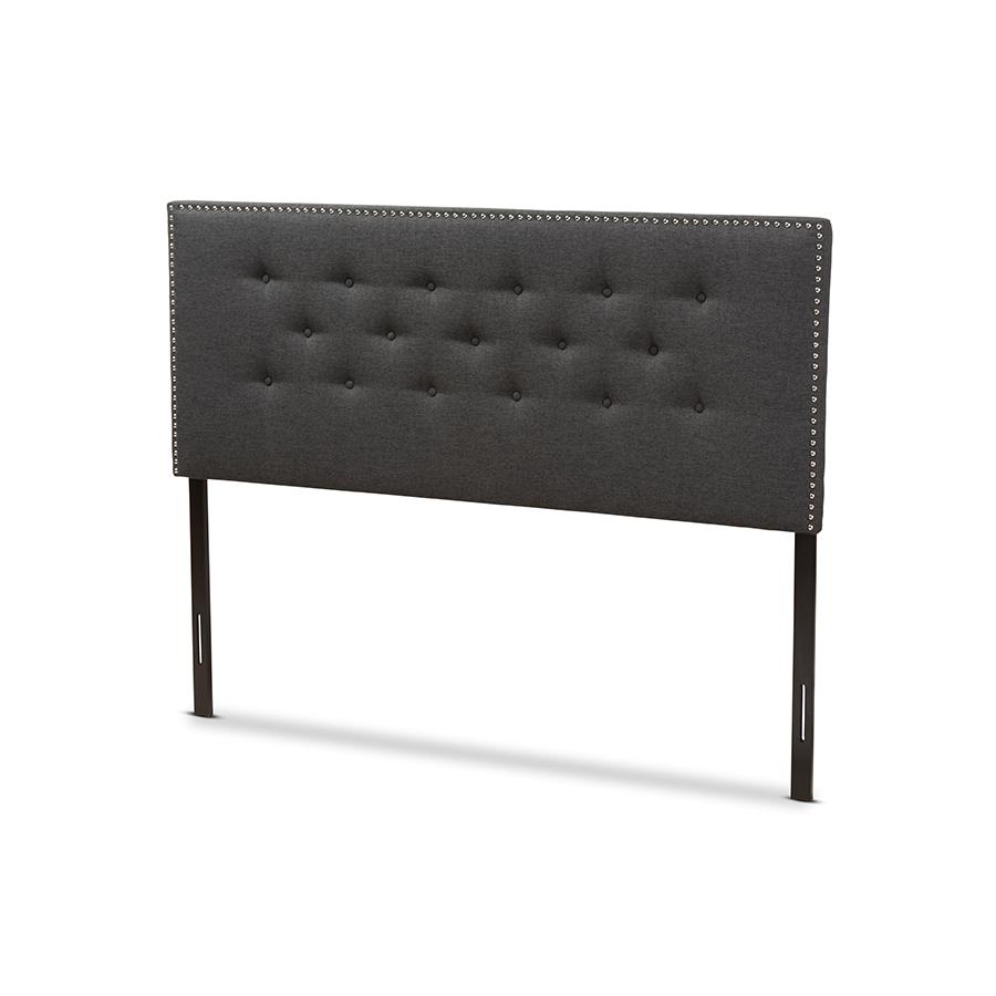 Windsor Modern and Contemporary Dark Grey Fabric Queen Size Headboard. Picture 1