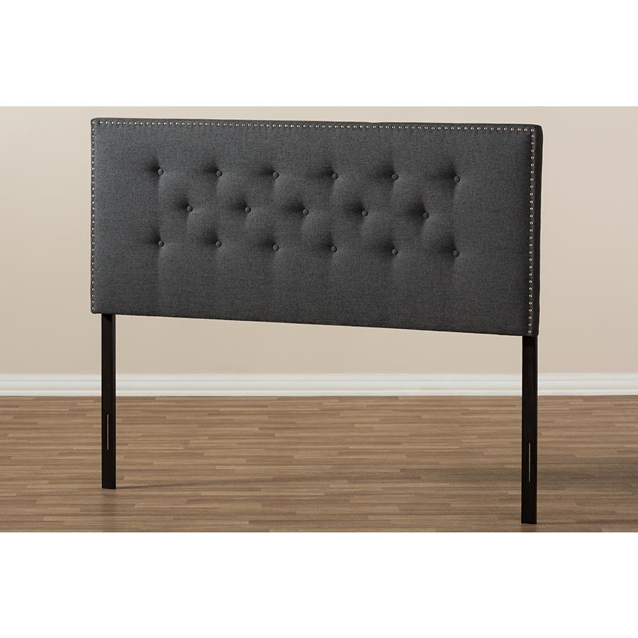 Windsor Modern and Contemporary Dark Grey Fabric Queen Size Headboard. Picture 5