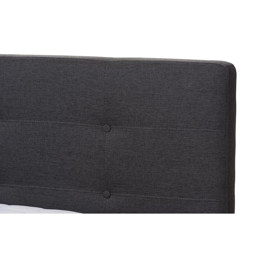 Valencia Mid-Century Modern Dark Grey Fabric Queen Size Platform Bed. Picture 4