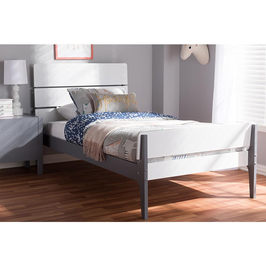 Classic Mission Style White and Dark Grey-Finished Wood Twin Platform Bed. Picture 17