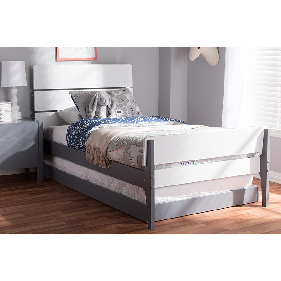 Classic Mission Style White and Grey-Finished Wood Twin Platform Bed. Picture 23
