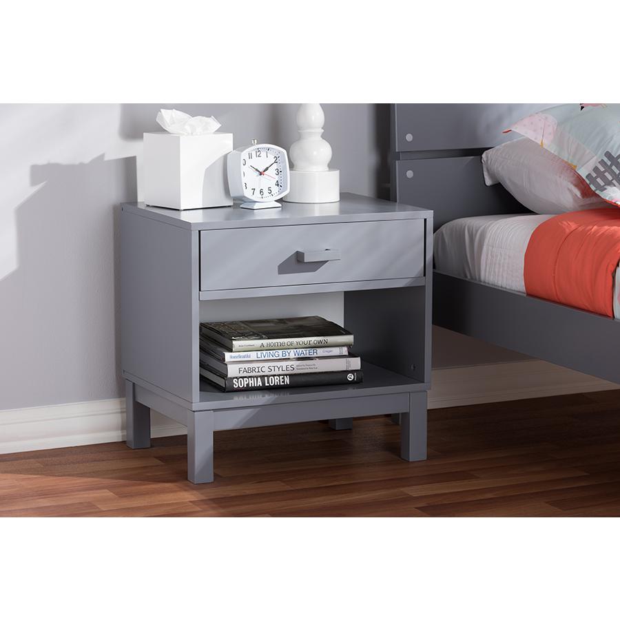 Baxton Studio Deirdre Modern and Contemporary Grey Wood 1-Drawer Nightstand. Picture 21