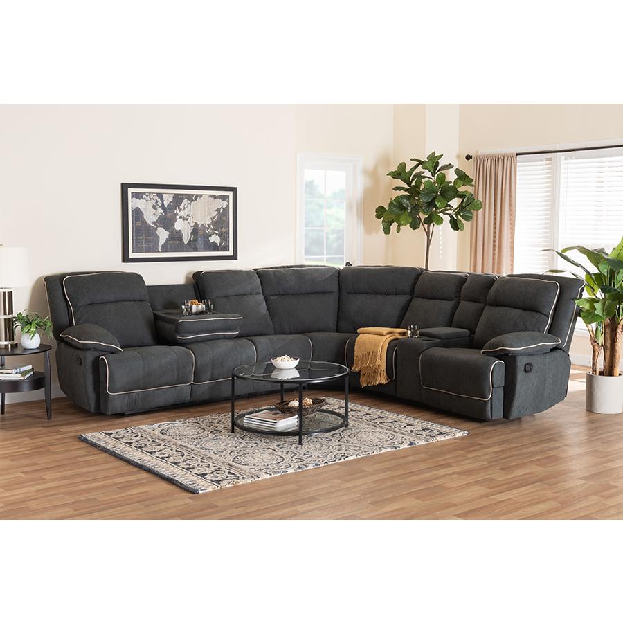 Dark Grey and Light Grey Two-Tone Fabric 7-Piece Reclining Sectional. Picture 25