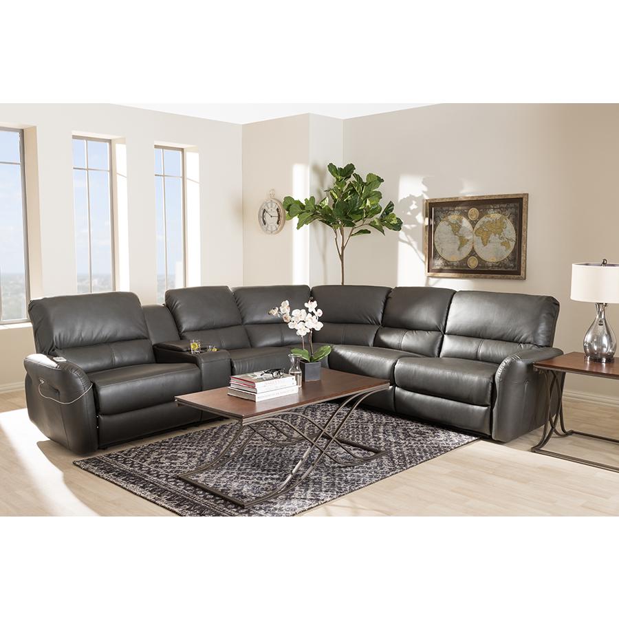 Grey Bonded Leather 5-Piece Power Reclining Sectional Sofa. Picture 25