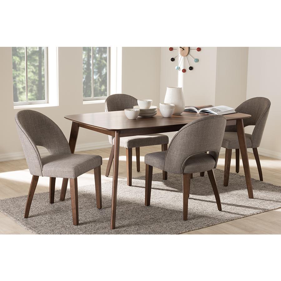 Light Grey Fabric Upholstered Walnut Finished Wood 5-Piece Dining Set. Picture 13