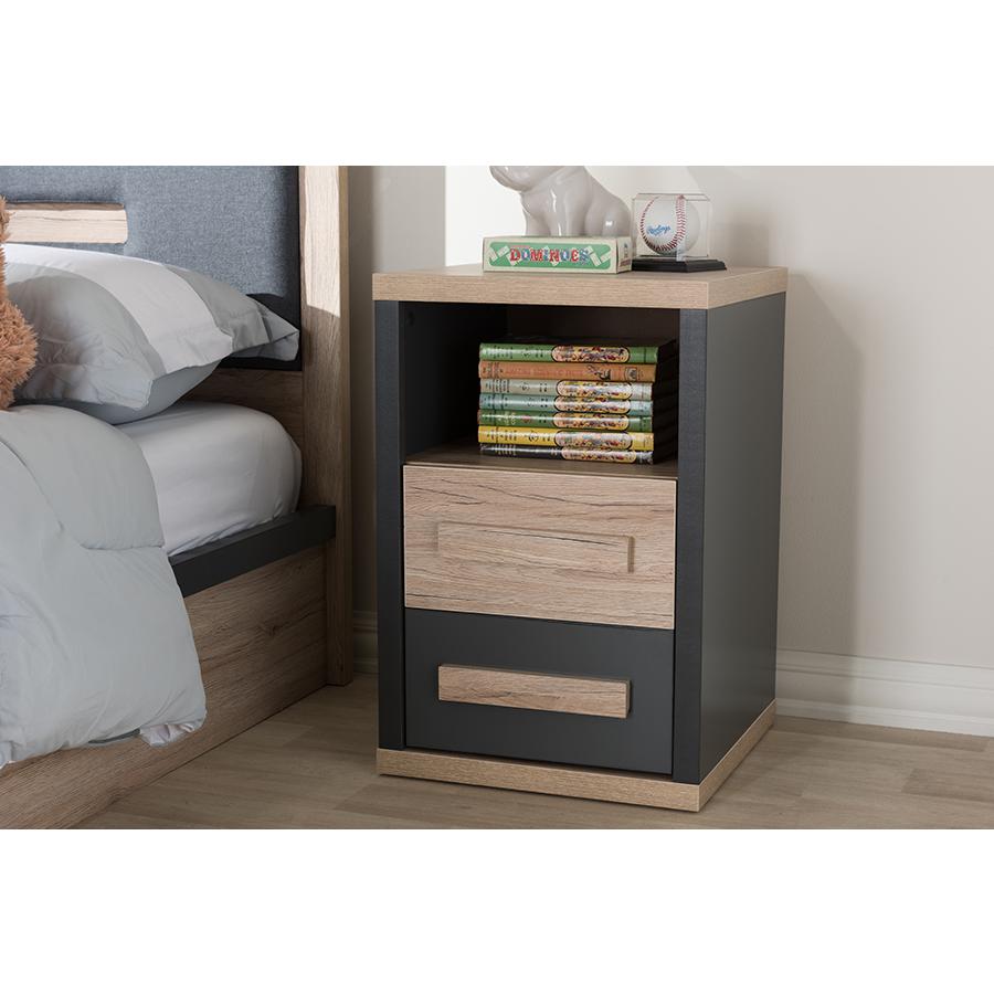 Dark Grey and Light Brown Two-Tone 2-Drawer Nightstand. Picture 21