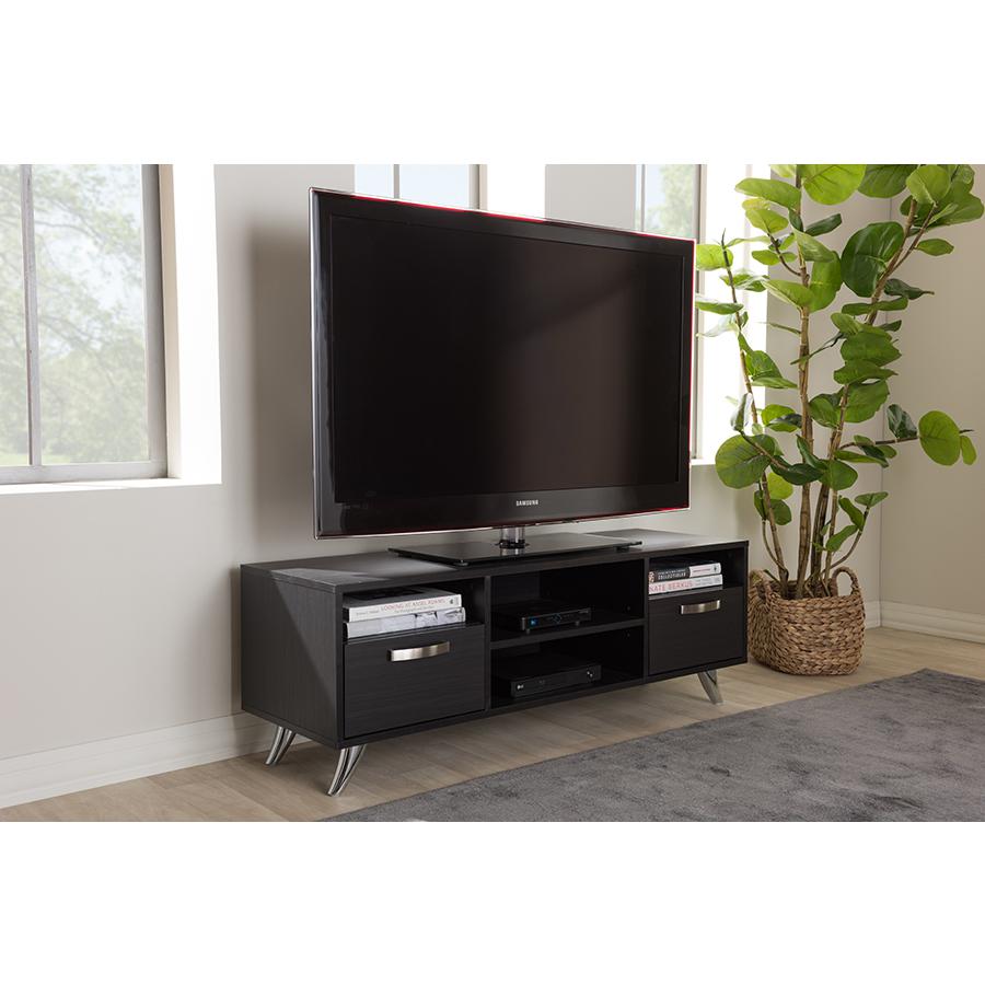 Warwick Modern and Contemporary Espresso Brown Finished Wood TV Stand. Picture 23