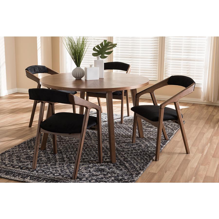 Black Fabric and Walnut Medium Brown Wood Finishing Dining Set. Picture 15
