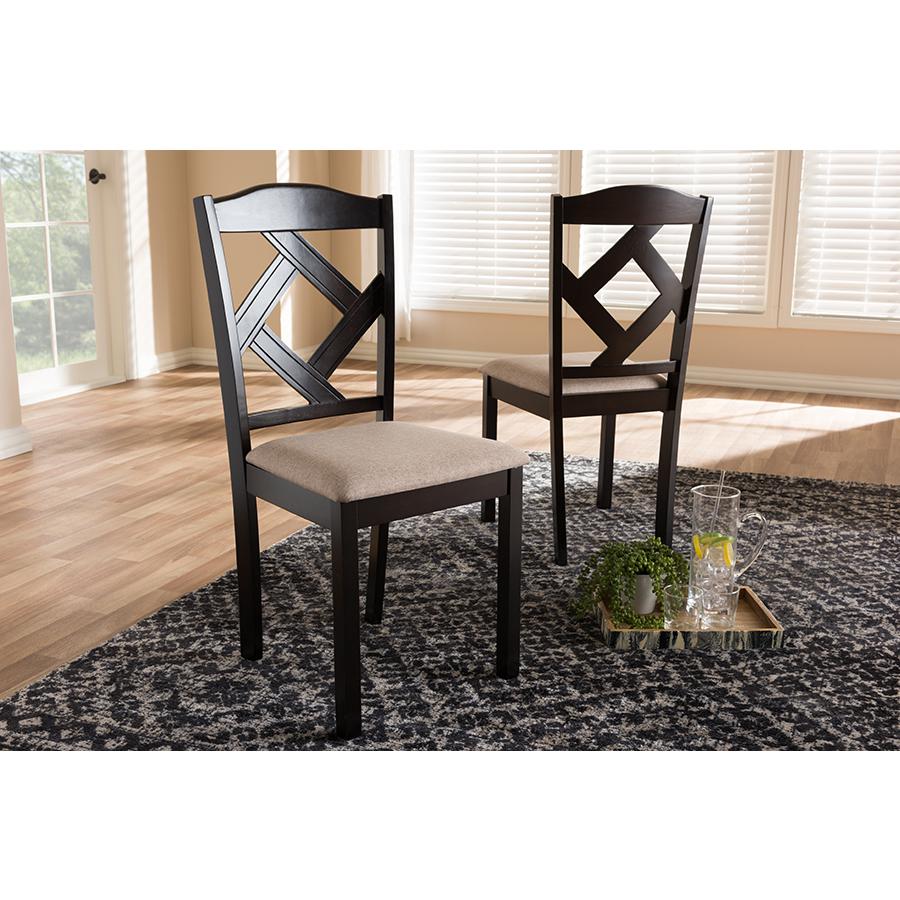 Beige Fabric Upholstered and Dark Brown Finished Dining Chair (Set of 2). Picture 15
