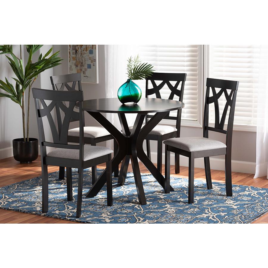 Grey Fabric Upholstered and Dark Brown Finished Wood 5-Piece Dining Set. Picture 21