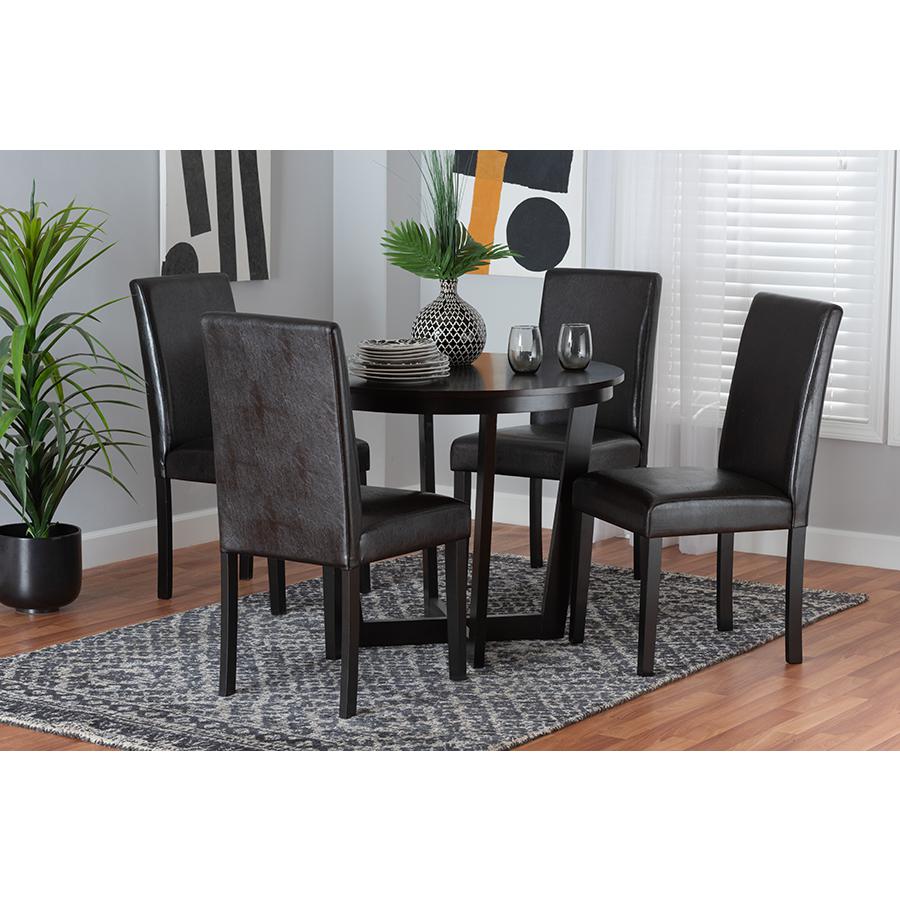 Leather and Espresso Brown Finished Wood 5-Piece Dining Set. Picture 21