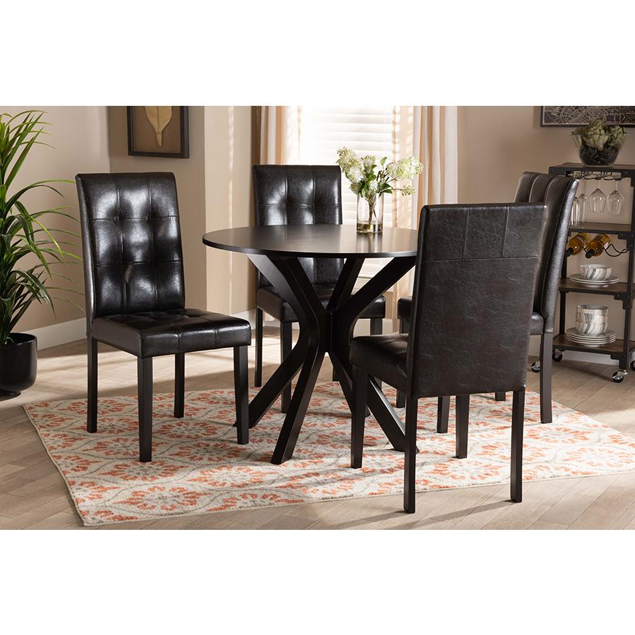 Leather Upholstered and Dark brown Finished Wood 5-Piece Dining Set. Picture 19