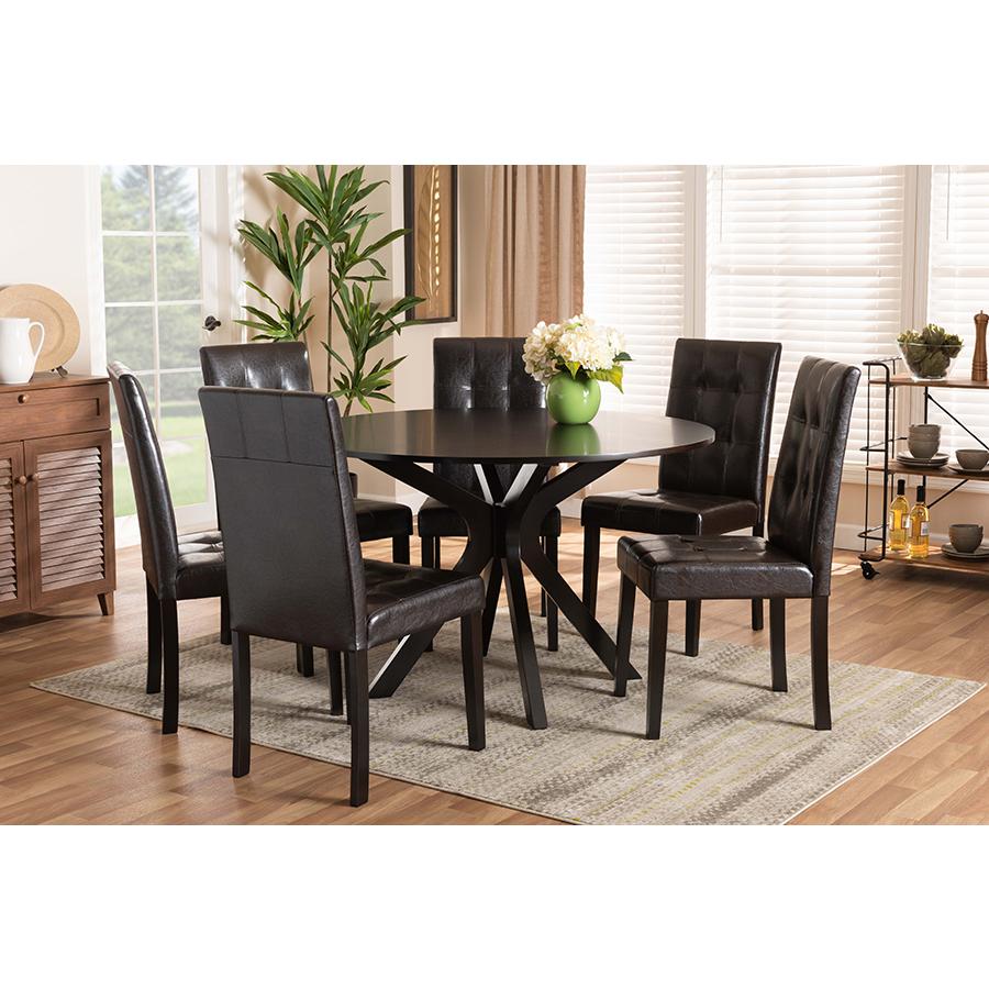 Leather Upholstered and Dark brown Finished Wood 7-Piece Dining Set. Picture 19
