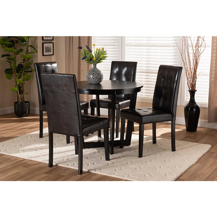 Leather Upholstered and Dark Brown Finished Wood 5-Piece Dining Set. Picture 19