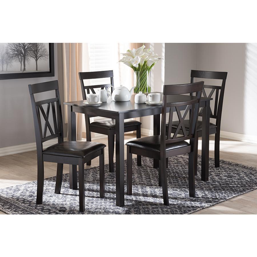 Dark Brown Faux Leather Upholstered 5-Piece Dining Set. Picture 15
