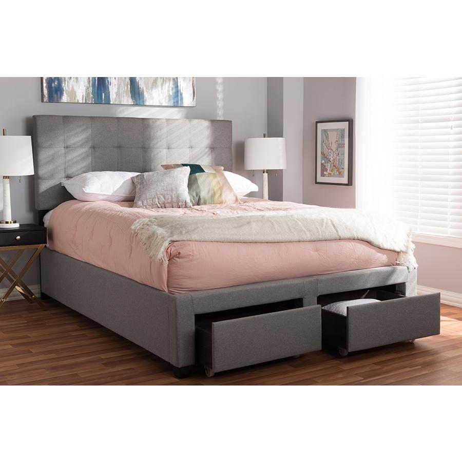 Tibault Modern and Contemporary Grey Fabric Upholstered Queen Size Storage Bed. Picture 27