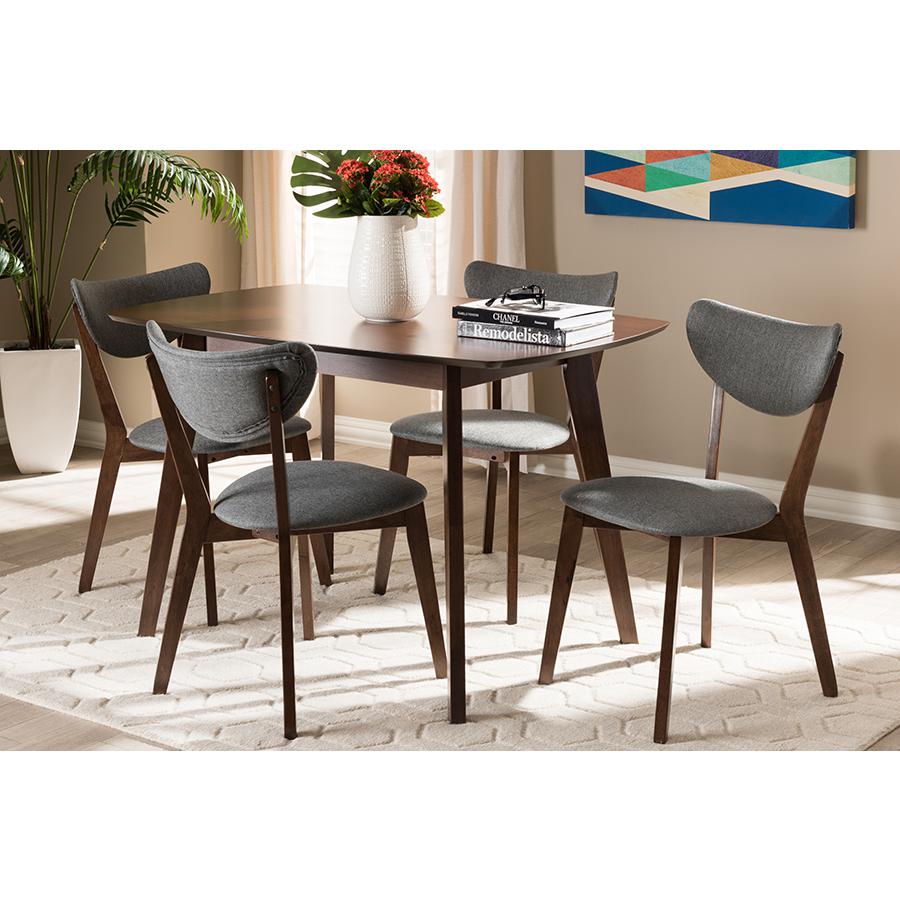 Walnut-Finished Dark Grey Fabric Upholstered 5-Piece Dining Set. Picture 13