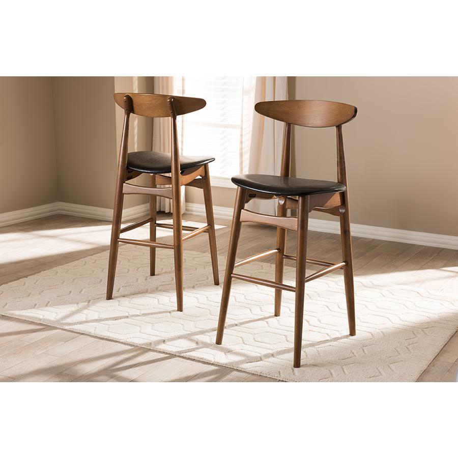 Leather Upholstered Walnut Finished Bar Stool (Set of 2). Picture 17