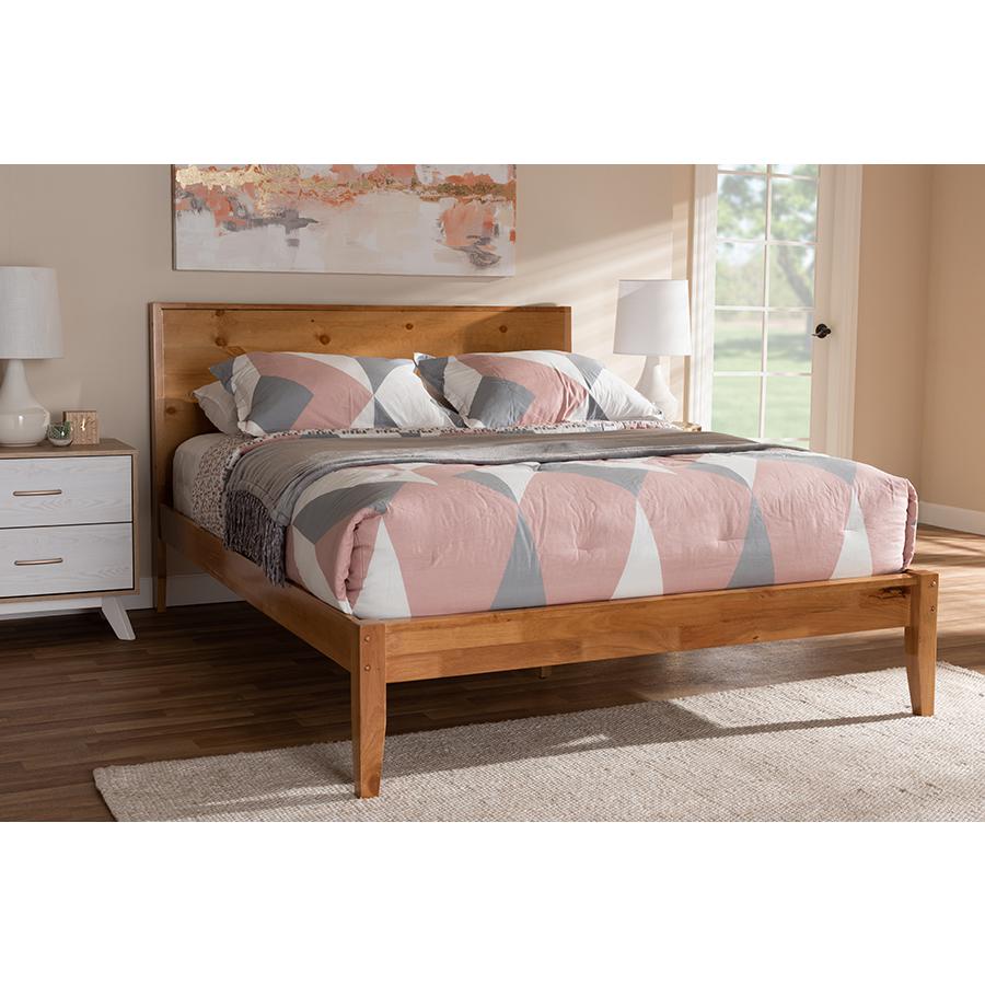 Marana Modern and Rustic Natural Oak and Pine Finished Wood Queen Size Platform Bed. Picture 2
