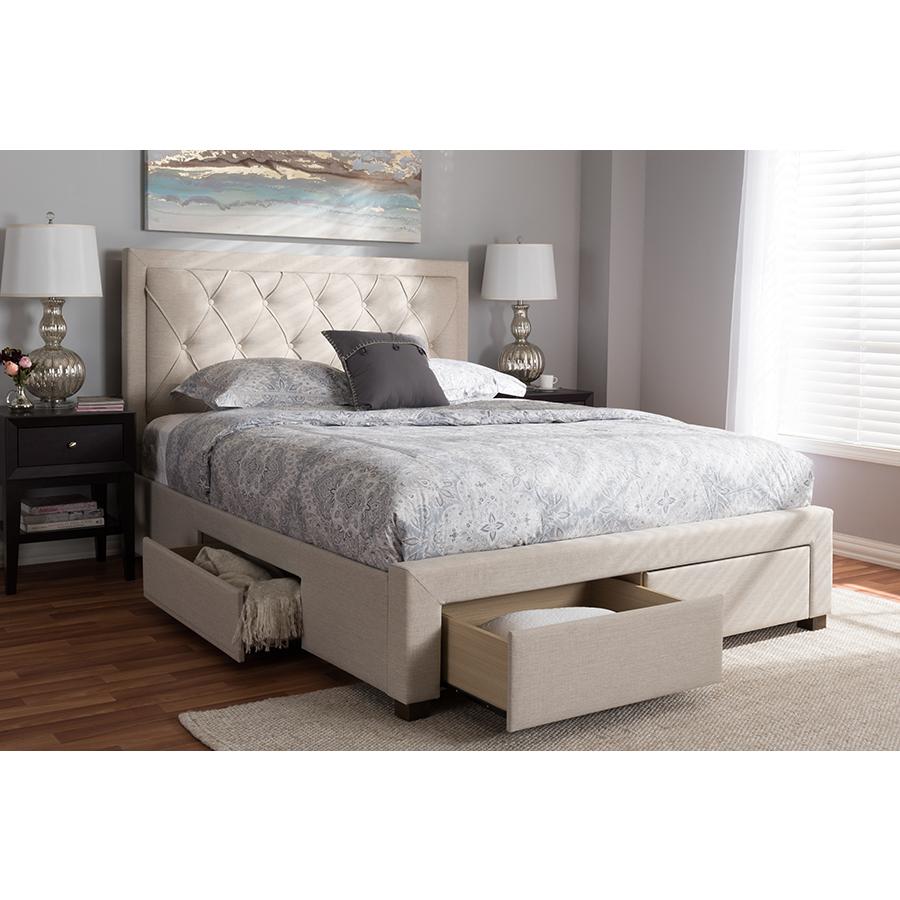 Light Beige Fabric Upholstered Queen Size Storage Bed. Picture 29
