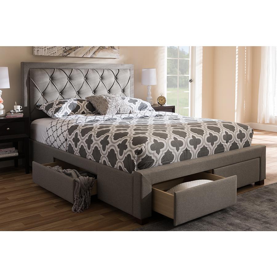 Light Grey Fabric Upholstered Queen Size Storage Bed. Picture 29