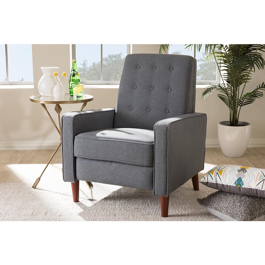 Baxton Studio Mathias Mid-century Modern Grey Fabric Upholstered Lounge Chair. Picture 25