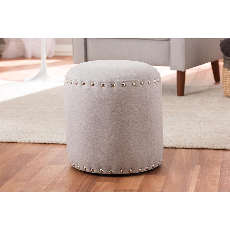 Rosine Modern and Contemporary Light Grey Fabric Upholstered Nail Trim Ottoman. Picture 11