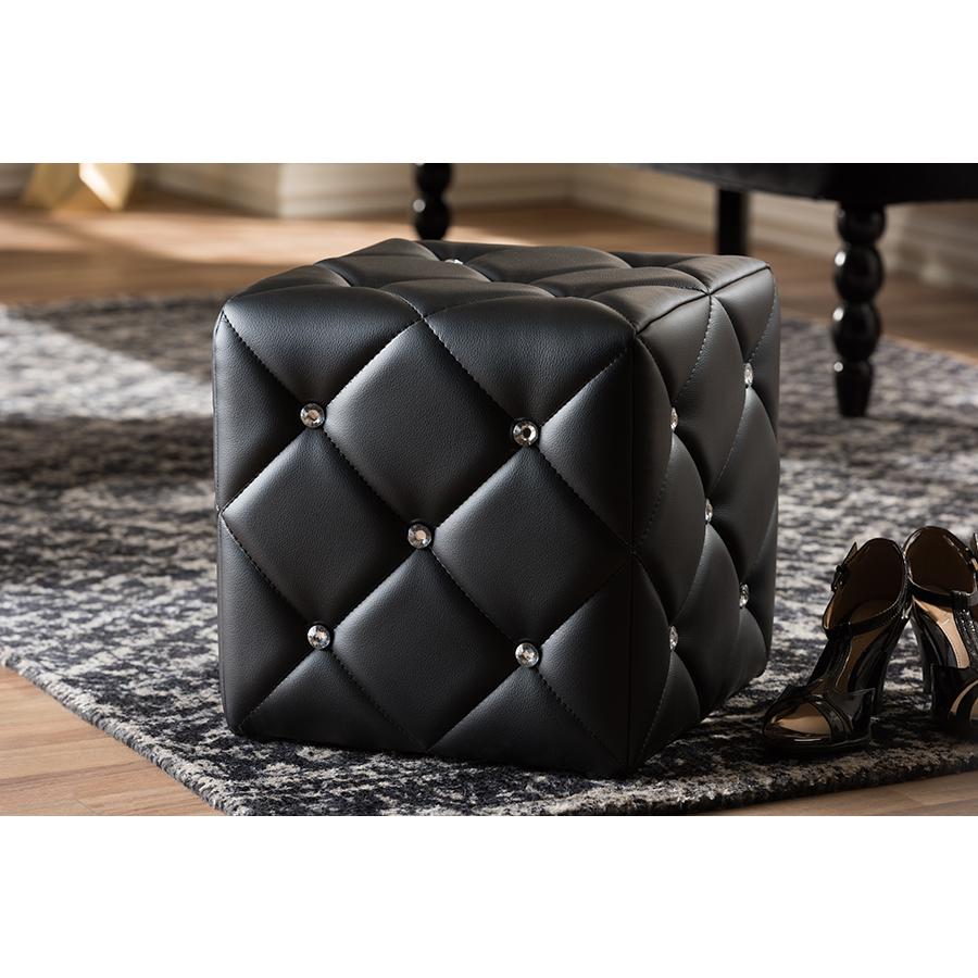 Stacey Modern and Contemporary Black Faux Leather Upholstered Ottoman. Picture 11