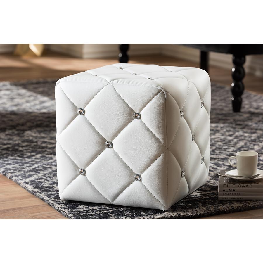 Stacey Modern and Contemporary White Faux Leather Upholstered Ottoman. Picture 11