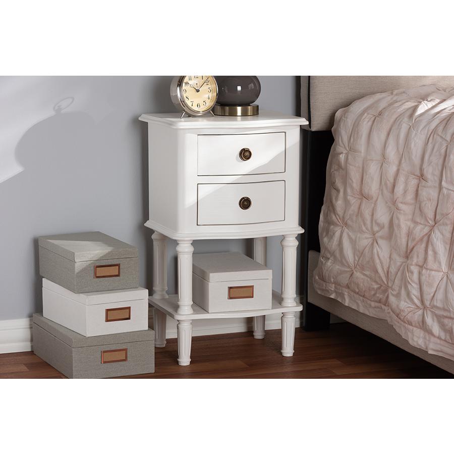 Audrey Country Cottage Farmhouse White Finished 2-Drawer Nightstand. Picture 21