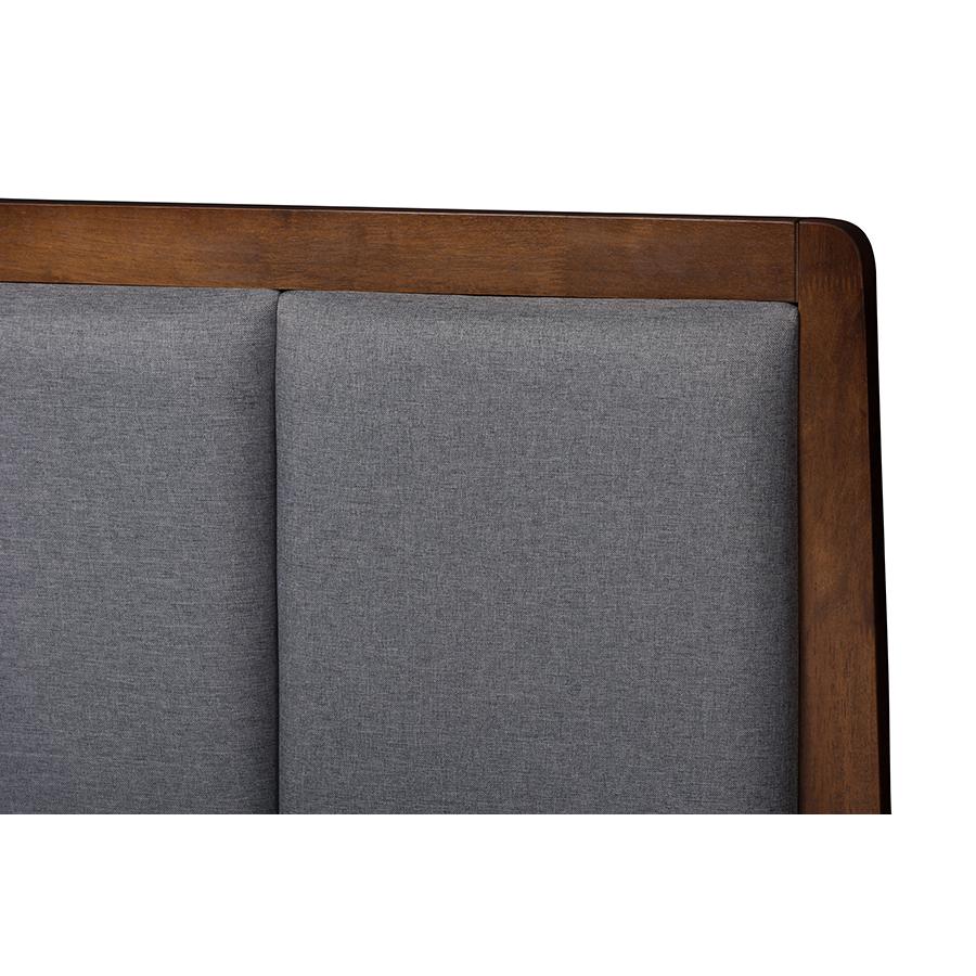 Dark Grey Fabric Upholstered Walnut Finished King Size Storage Platform Bed. Picture 6