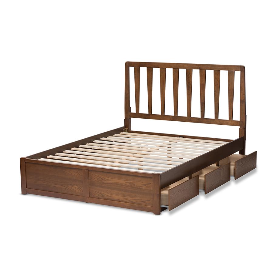 Raurey Modern and Contemporary Walnut Finished King Size Storage Platform Bed. Picture 5