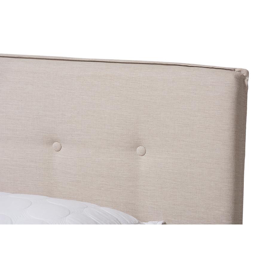 Audrey Modern and Contemporary Light Beige Fabric Upholstered Queen Size Bed. Picture 4