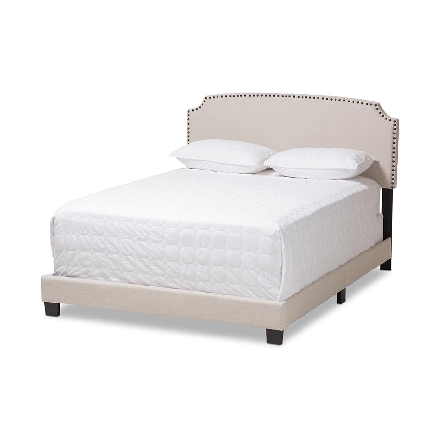 Odette Modern and Contemporary Light Beige Fabric Upholstered Queen Size Bed. Picture 1