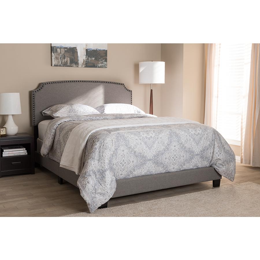 Odette Modern and Contemporary Light Grey Fabric Upholstered Full Size Bed. Picture 21
