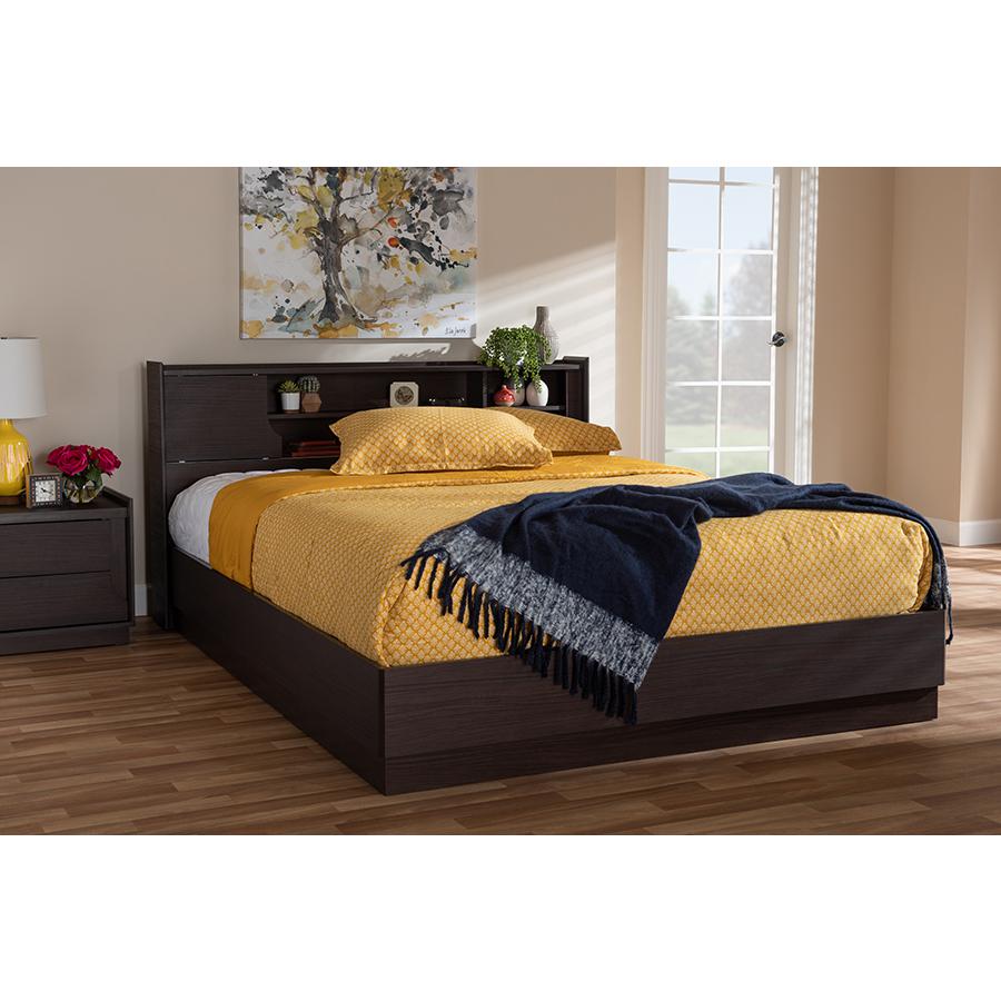 Larsine Modern and Contemporary Brown Finished Queen Size Platform Storage Bed. Picture 17
