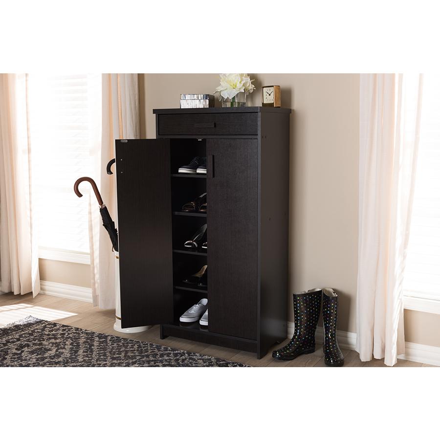 Baxton Studio Bienna Modern and Contemporary Wenge Brown Finished Shoe Cabinet. Picture 25